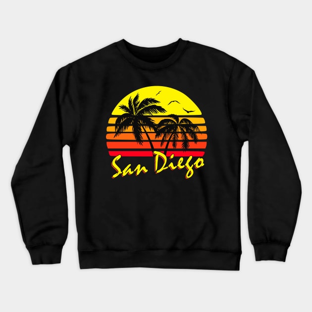 San Diego Retro Sunset Crewneck Sweatshirt by Nerd_art